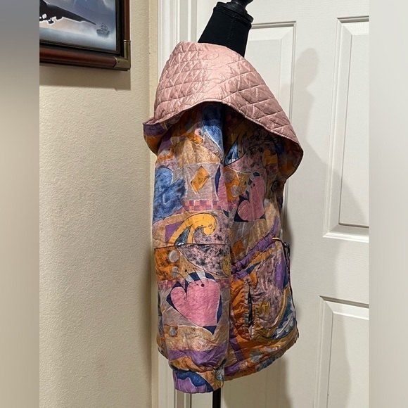 VINTAGE ART TO WEAR SILK HOODED WOMENS MAUVE, BLUE JACKET, SIZE L - Picture 5 of 12